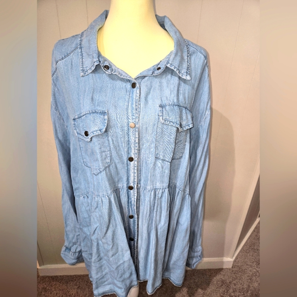 Heyson denim Button-Up peplum Shirt